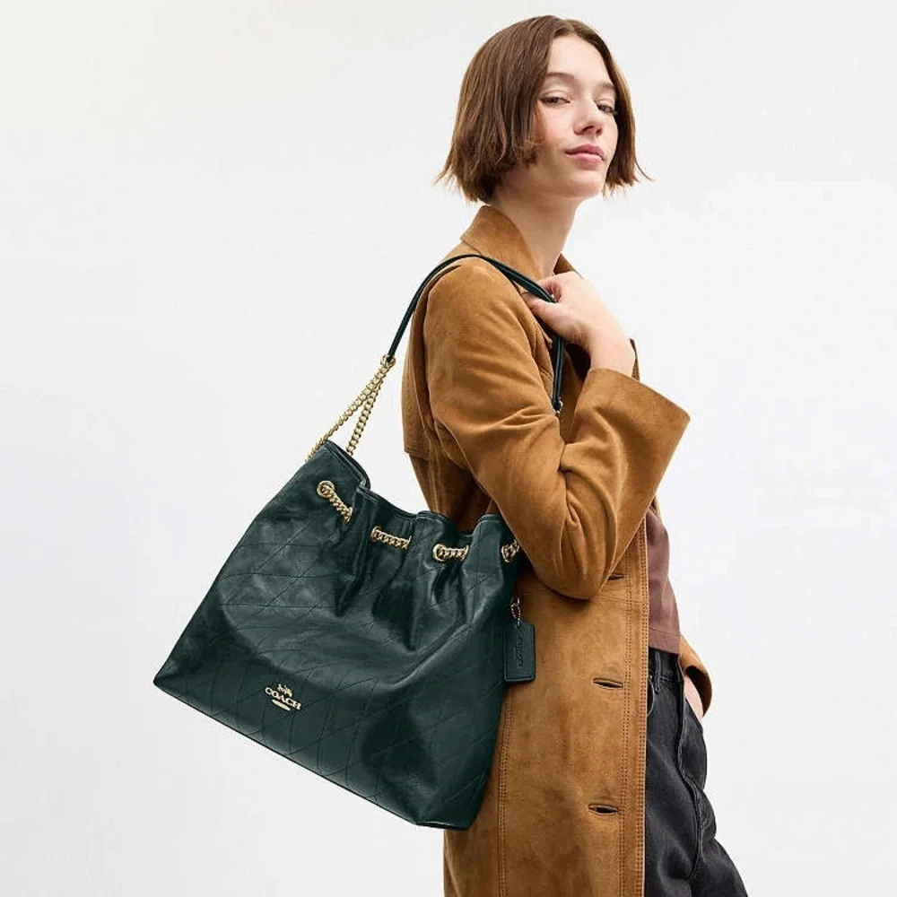 NWT Coach Evelyn‎ Leather Large Shoulder Bag With Quilting - Picture 2 of 8